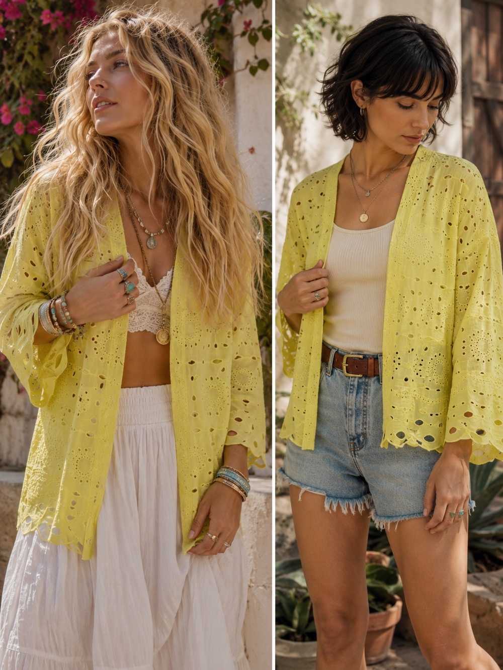 Anthropologie Maeve Bright Lemon Eyelet Openwork Cardigan one size